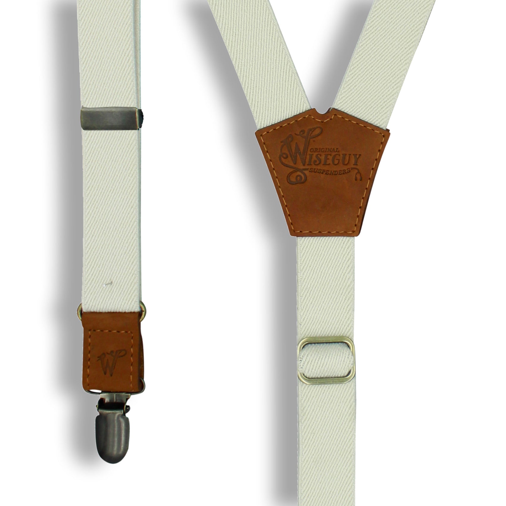 The Ivory Suspenders on Camel Brown & Brass slim straps (1 inch/ 2.5 cm) - Wiseguy Suspenders