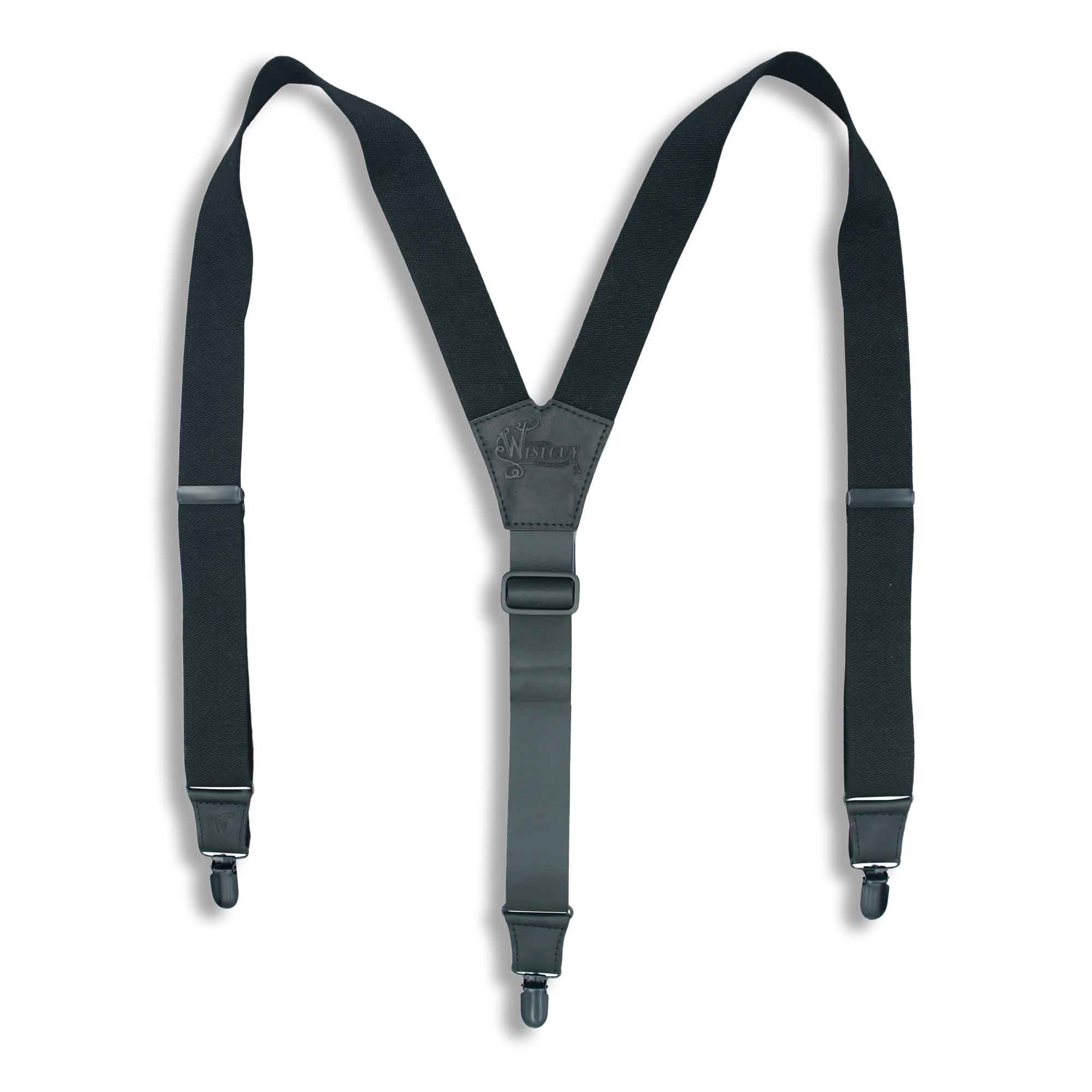 Charger Black Leather/Elastic Men Suspenders wide 1,36 inch/ 3,5 cm - Wiseguy Suspenders