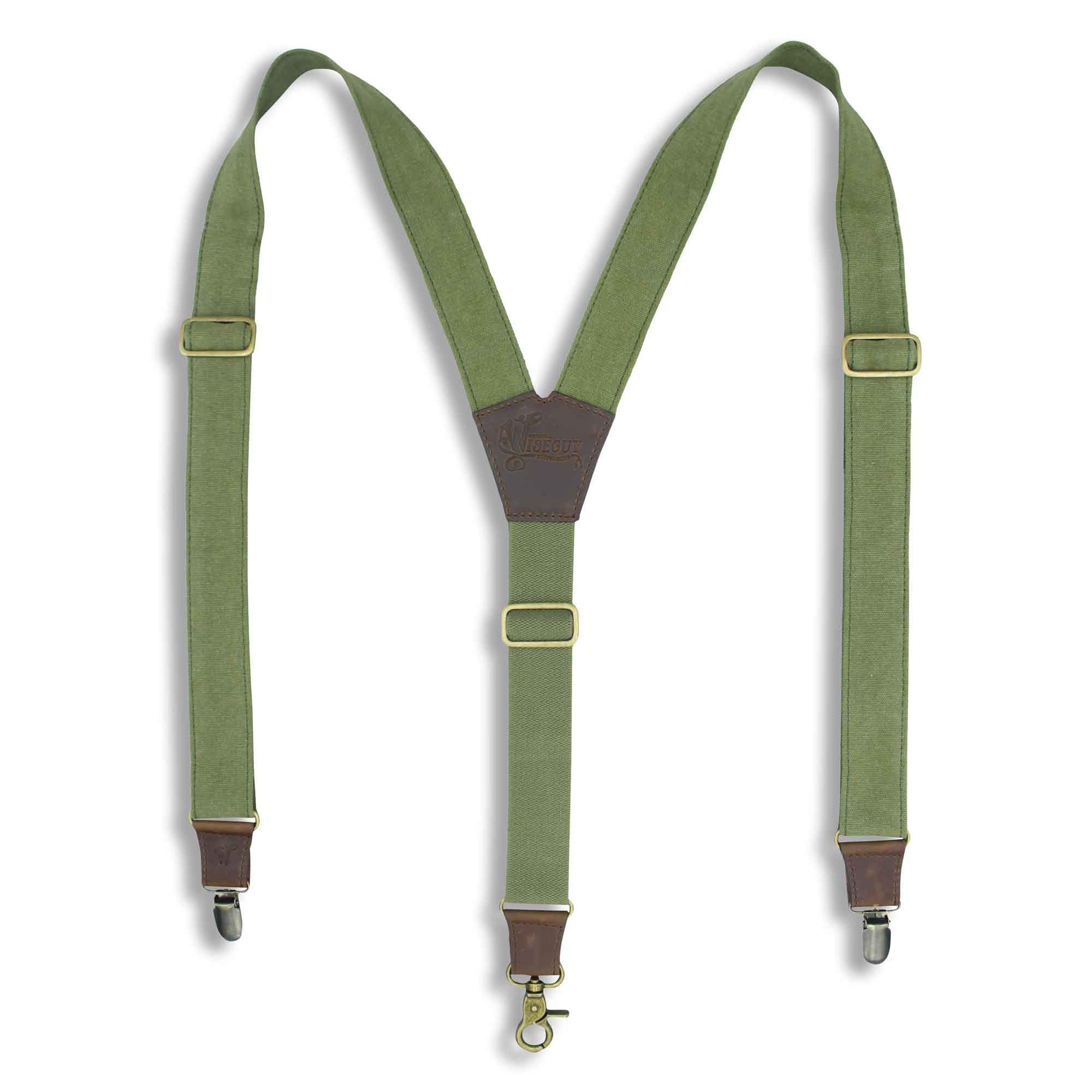 Duck Canvas Army Green Suspenders with Green Elastic back strap 1.3" - Wiseguy Suspenders