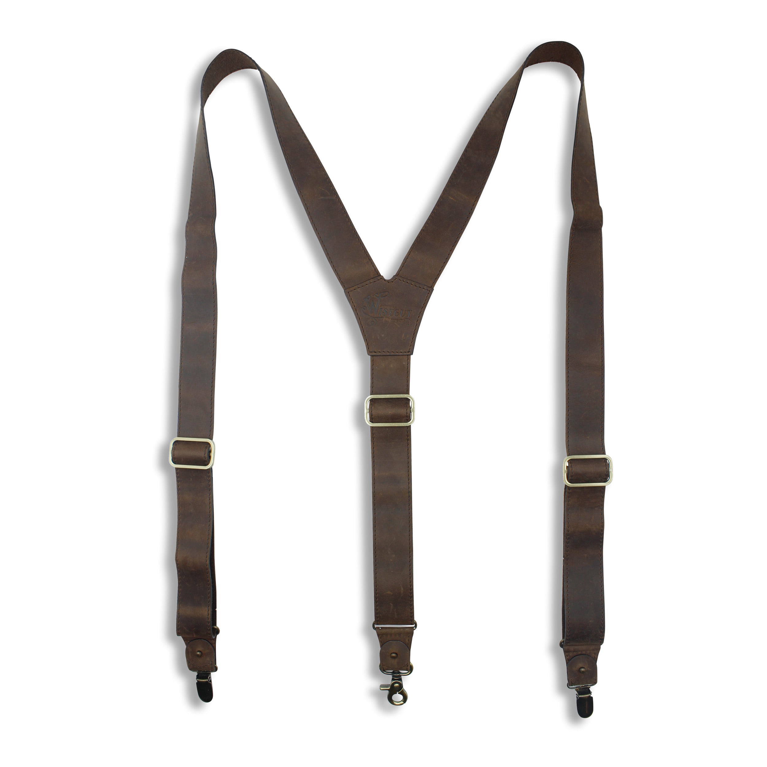 Billy the Kid - Dark Brown Leather Suspenders, 1.3 inch with Hooks - Wiseguy Suspenders