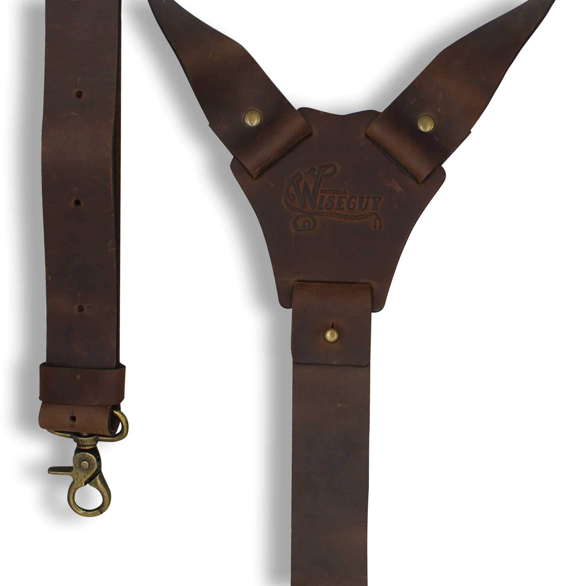 Crazy Horse 1.3 inch Wide Dark Brown Genuine Nubuck Leather Suspenders - Wiseguy Suspenders