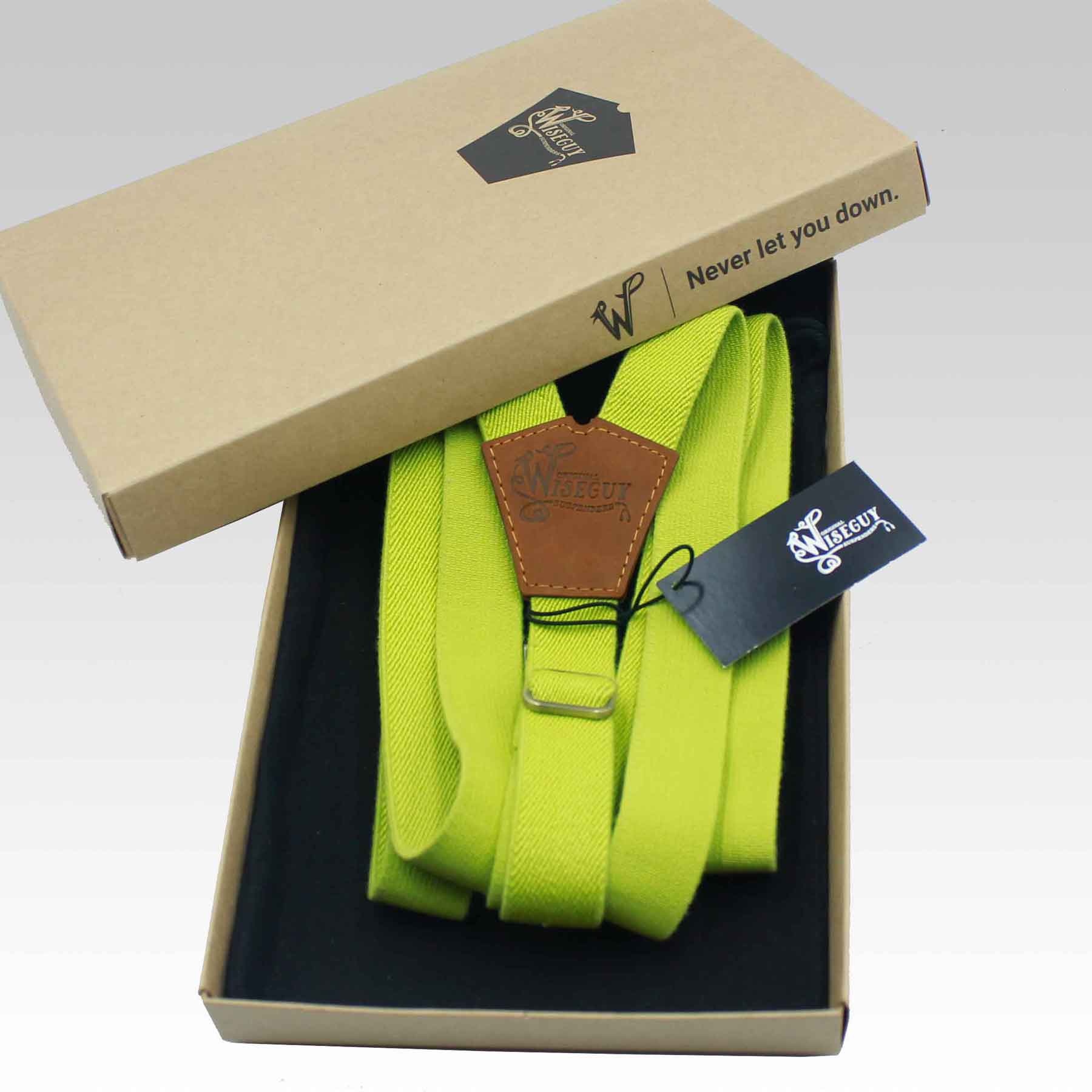The Lime on Camel Brown Suspenders & Brass slim straps ( 1 inch/ 2.5cm) - Wiseguy Suspenders