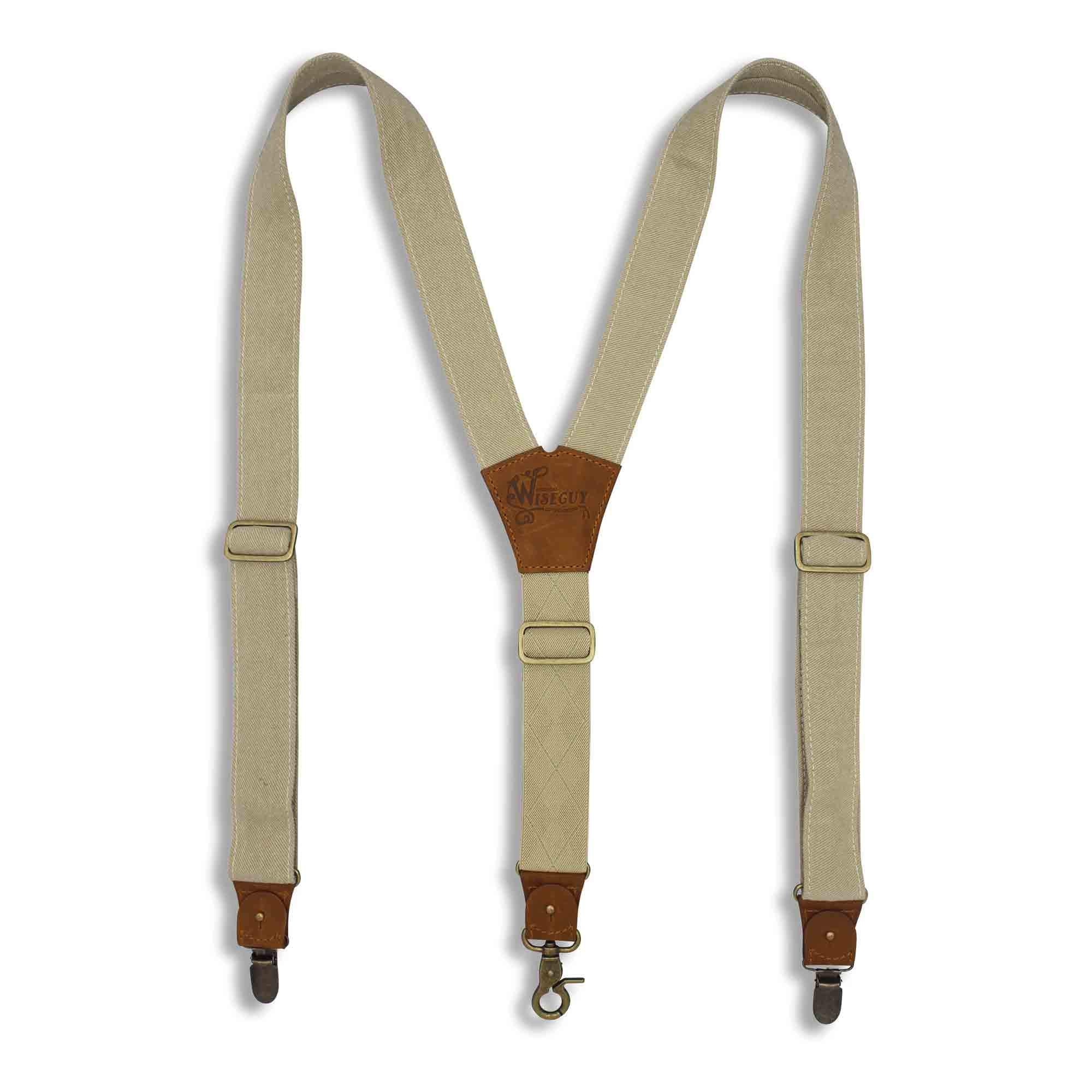 Duck Canvas Beige Suspenders braces with Elastic Back Strap 1.36 inch - Wiseguy Suspenders